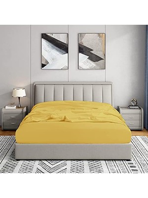 aklow akyoleticaret Jersey %100 Doğal Pamuklu Tek/çift Kişilik Lastikli Çarşaf Hardal Sarısı