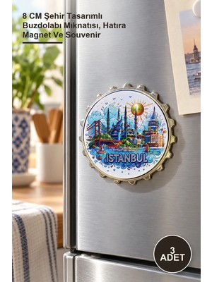 Yenilig 3 Adet Istanbul Temalı Metal Magnet – 8 cm Şehir Tasarımlı Buzdolabı Mıknatısı, Hatıra Magnet ve Souvenir