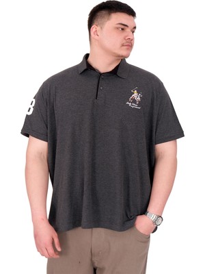 ModeXL Mode Xl Büyük Beden Erkek T-Shirt Polo Yaka Nakış Detaylı U25311 Antrasit