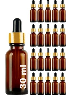 aklow akyoleticaret 30 ml Metal Kapaklı Damlalıklı Cam Serum Şişesi, 30 Cc, 20 Adet, Siyah Lastik ve Altın Kapak, Amber Kahverengi