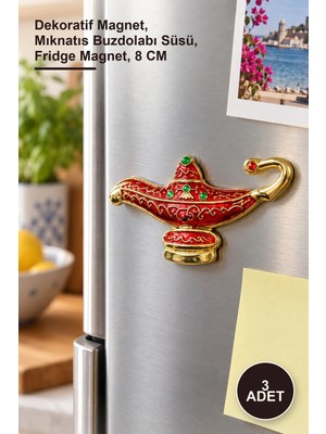 Yenilig 3 Adet Alaatın Sihirli Lambası Magnet – Dekoratif Magnet, Mıknatıs Buzdolabı Süsü, Fridge Magnet, 8 cm