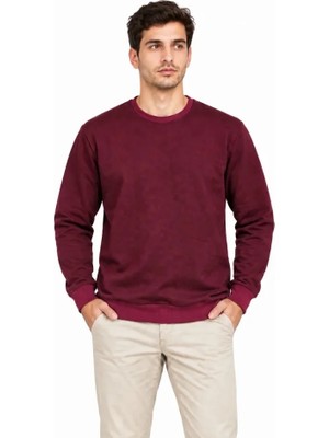 Pomeya  Erkek Bisiklet Yaka Içi Şardonlu 2 Iplik Düz Uzun Kollu Regular Fit Sweatshirt -Bordo