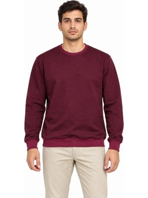 İkales Ikales Erkek Bisiklet Yaka Içi Şardonlu 2 Iplik Düz Uzun Kollu Regular Fit Sweatshirt -Bordo