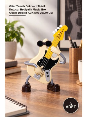 Yenilig 3 Adet Gitar Müzik Kutusu – Gitar Temalı Dekoratif Müzik Kutusu, Hediyelik Music Box Guitar Design ALK3796 20X10 cm
