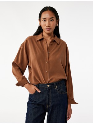 Koton Modal Kumaş Düğmeli Uzun Kollu Oversize Gömlek