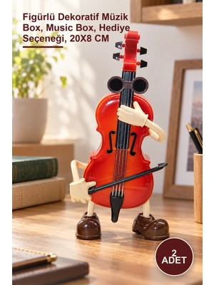 Yenilig 2 Adet Keman Müzik Kutusu – Figürlü Dekoratif Müzik Box, Music Box, Hediye Seçeneği, 20X8 cm