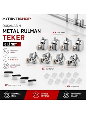 aklow akyoleticaret Ayrıntıshop Duşakabin Metal Rulman Lüx Tekerlek 8'li Set (22 Mm)