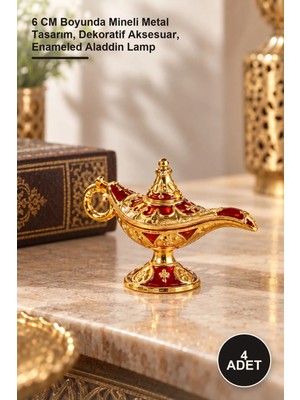 Yenilig 4 Adet Mineli Metal Alaatın Lambası – 6 cm Boyunda Mineli Metal Tasarım, Dekoratif Aksesuar, Enameled Aladdin Lamp