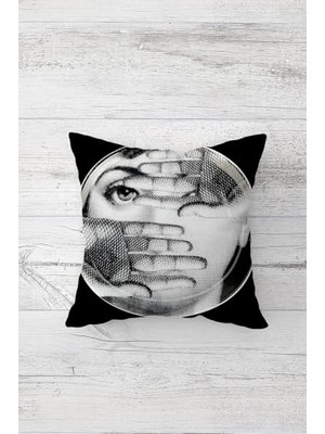 aklow akyoleticaret Füme-Gri Fornasetti Desenli Kırlent Kılıfı, Çift Taraflı Baskılı, Gizli Fermuarlı, 45 x 45