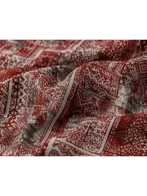 aklow akyoleticaret Kırmızı Aztek Etnik Desenli Pamuk Viskon Kumaş; Boho | 150 cm En | Nefes Alan, Dökümlü Kumaş
