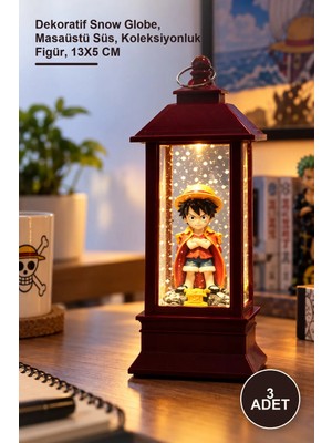 Yenilig 3 Adet One Piece Anime Figürlü Işıklı Kar Küresi – Dekoratif Snow Globe, Masaüstü Süs, Luk Figür, 13X5 cm