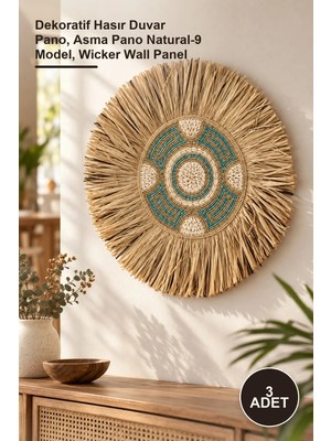 Yenilig 3 Adet Duvara Asmalı Hasır Pano – Dekoratif Hasır Duvar Pano, Asma Pano Natural-9 Model, Wicker Wall Panel