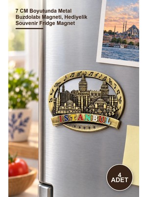 Yenilig 4 Adet Istanbul Temalı Metal Magnet – 7 cm Boyutunda Metal Buzdolabı Magneti, Hediyelik Souvenir Fridge Magnet