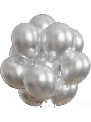 Mey İthalat Balon Parlak Metalik Helyum Balon 10 Adet (Gümüş)