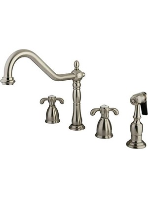 aklow akyoleticaret Kingston Pirinç KB1798TXBS, Mutfak Musluk Pirinç, Nikel, Fransız Country Breitgefaechert, Spray, Saten