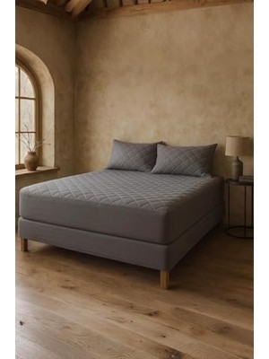 Mey İthalat Yatak Alezi Pamuklu Kapitone Fitted Full Kenar Yatak Koruyucu Gri (180 x 200)