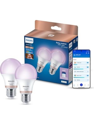 Mey İthalat Smart Lighting LED Ampul A60 E27 60W Eşdeğer Rgb 2'li Paket - Google Home, Alexa, Homekit ve Matter Uyumlu