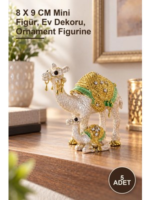 Yenilig 5 Adet Yavrulu Deve Dekoratif Biblo – 8 x 9 cm Mini Figür, Ev Dekoru, Ornament Figurine