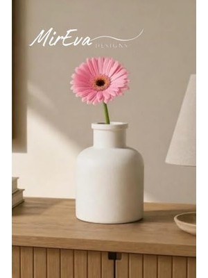 Mey İthalat Mini Dekoratif Vazo, Beyaz, Taş Tozu, 10 Cm, El Yapımı, Modern Iskandinav Japandi Stili, Masa Üstü Çiçeklik