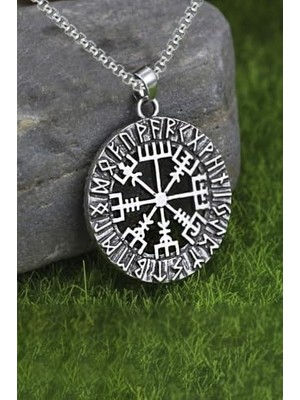 Mey İthalat Viking Rune Viking Odin Sembol Çelik Kolye DS70