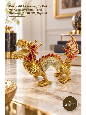 Yenilig 1 Adet Taşlı Dragon Figür – Dekoratif Aksesuar, Ev Dekoru ve Luk, Tekli Süsleme, 13X8 Cm, Crystal