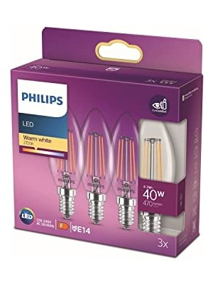 Mey İthalat LED Classic 40W B35 LED Mum Filament Ampul, 2700K Sarı Işık, E14 Ince Duy, Dim Edilmez, 3'lü Ekopaket