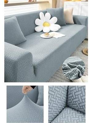 Mey İthalat Tuğla Desen 3 Kişilik Lastikli Kanepe Örtüsü, Lastikli Koltuk Örtüsü, Koltuk Kılıfı Gri 180 x 230