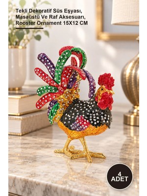 Yenilig 4 Adet Taşlı Horoz Figür – Tekli Dekoratif Süs Eşyası, Masaüstü ve Raf Aksesuarı, Rooster Ornament 15X12 cm