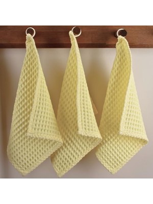 Trendexa Püskül Sarı, Pakette 3-Adet 30X30 cm Mutfak Havlusu, Misafir Havlusu, 100% Pamuk Yumuşak Emici Hızlı Kuruyan Yüksek Kaliteli 3D Waffle Petek Dokuma Çok Amaçlı Kare Ölçü El, Yüz ve Mutfak Havlusu