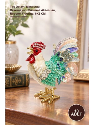 Yenilig 10 Adet Taşlı Horoz Figürü – Taş Detaylı Masaüstü Dekorasyon, Süsleme Aksesuarı, Rooster Figurine, 8x6 cm