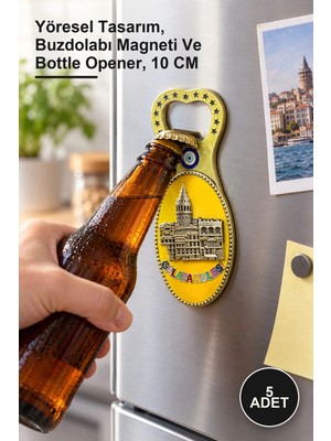Yenilig 5 Adet Galata Kulesi Magnet ve Açacak – Yöresel Tasarım, Buzdolabı Magneti ve Bottle Opener, 10 cm