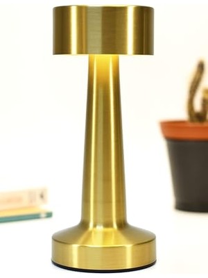 Trendexa Şarjlı Mantar Masa Lambası Metal Dokunmatik 3 Işık Parlaklık Ayarlı Gece Masa Üstü Lamba (Gold A3)