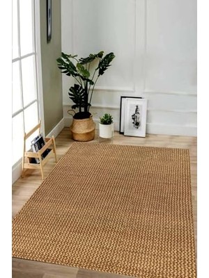 Trendexa Carmine CARPET(1505) Dijital Baskılı Dekoratif Yıkanabilir Jüt Görünümlü Kaymaz Taban Halı Kahve 80 x 150