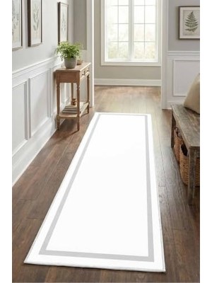 Trendexa Beyaz Gri Yolluk Tek-4 - Yıkanabilir, Kaymaz Taban, Dijital Baskılı, Leke Tutmaz, Ince Hav, Modern Koridor, Mutfak, Antre ve Salon Için Dekoratif Yolluk