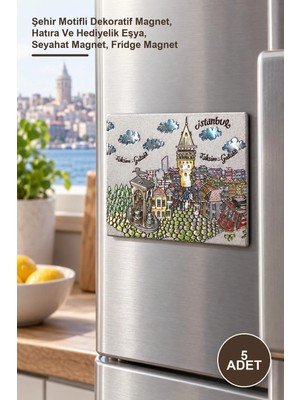 Yenilig 5 Adet Istanbul Temalı Magnet – Şehir Motifli Dekoratif Magnet, Hatıra ve Hediyelik Eşya, Seyahat Magnet, Fridge Magnet