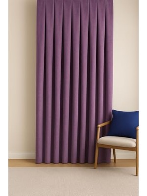 Trendexa Cortibo Barcelona Kadife Dokulu Fon Perde Lila (Pilesiz), 100 x 270