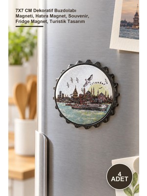 Yenilig 4 Adet Istanbul Temalı Magnet – 7x7 cm Dekoratif Buzdolabı Magneti, Hatıra Magnet, Souvenir, Fridge Magnet, Turistik Tasarım