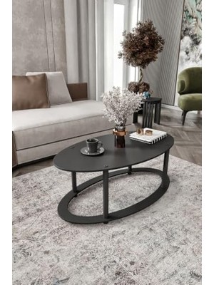 Trendexa Hole Masivo Oval Orta Sehpa 70X40 cm Siyah, Modern Ahşap Salon Sehpası, Elips Tasarım Dekoratif Kahve Sehpası, Oturma Odası ve Salon Için