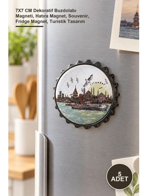 Yenilig 5 Adet Istanbul Temalı Magnet – 7x7 cm Dekoratif Buzdolabı Magneti, Hatıra Magnet, Souvenir, Fridge Magnet, Turistik Tasarım