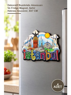 Yenilig 4 Adet Istanbul Temalı Silikon Magnet – Dekoratif Buzdolabı Aksesuarı ve Fridge Magnet, Şehir Hatırası Souvenir, 8x7 cm