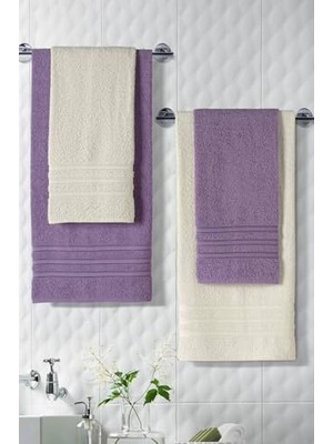 Trendexa Riona Pamuklu 50X90-70X140 cm 4'lü Banyo Havlu Seti (Krem)