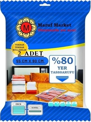Trendexa Beyyine Home Yüksek Kaliteli Vakumlu Poşet(M)(2 Adet) 55 cm x 90 cm - Çevirmeli & Mavi Kapak - Vakumlu Hurç