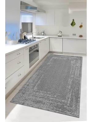 Trendexa Dijital Kaymaz Yıkanabilir Sisal Jüt Görünümlü Gri Mutfak Halısı Salon Halısı Yolluk Mutfak Dekor, Gri 80 x 250
