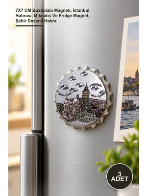 Yenilig 3 Adet Istanbul Temalı Magnet – 7x7 cm Buzdolabı Magneti, Istanbul Hatırası, Mıknatıs ve Fridge Magnet, Şehir Desenli Hatıra