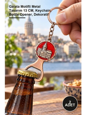 Yenilig 2 Adet Galata Kulesi Metal Anahtarlık ve Açacak – Galata Motifli Metal Tasarım 13 Cm, Keychain, Bottle Opener, Dekoratif
