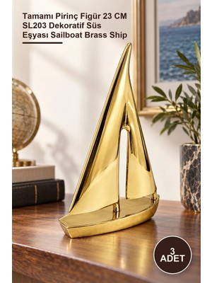 Yenilig 3 Adet Pirinç Yelken Gemi – Tamamı Pirinç Figür 23 cm SL203 Dekoratif Süs Eşyası Sailboat Brass Ship