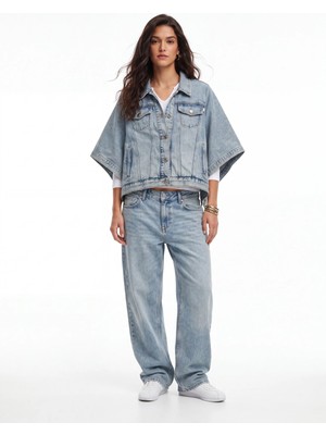 LTB Evelına Cape Light Indigo Jean Ceket