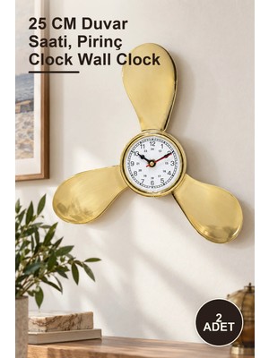 Yenilig 2 Adet Duvara Asmalı Pirinç Saat 7418 – 25 cm Duvar Saati, Pirinç Clock Wall Clock