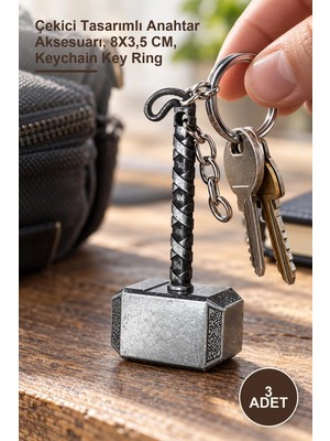 Yenilig 3 Adet Thor Çekici Anahtarlık – Çekici Tasarımlı Anahtar Aksesuarı, 8x3,5 Cm, Keychain Key Ring