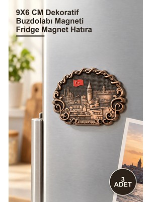 Yenilig 3 Adet Istanbul Yöresel Metal Magnet – 9x6 cm Dekoratif Buzdolabı Magneti Fridge Magnet Hatıra